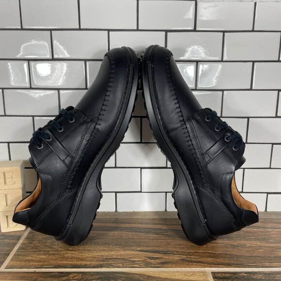 Ecco Fusion Mens Size 13 Shoes Black Leather Moc Toe Classic Derby